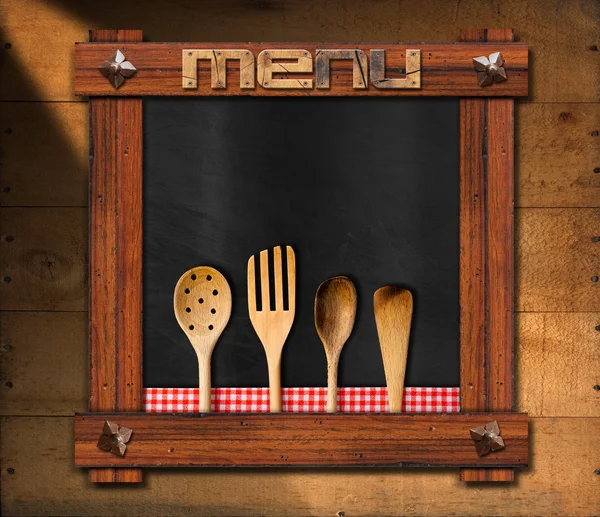 Empty Blackboard with Kitchen Utensils — Stock Photo, Image