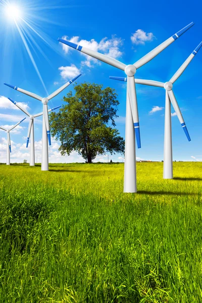 시골에서 전기 바람 발전기 — 스톡 사진