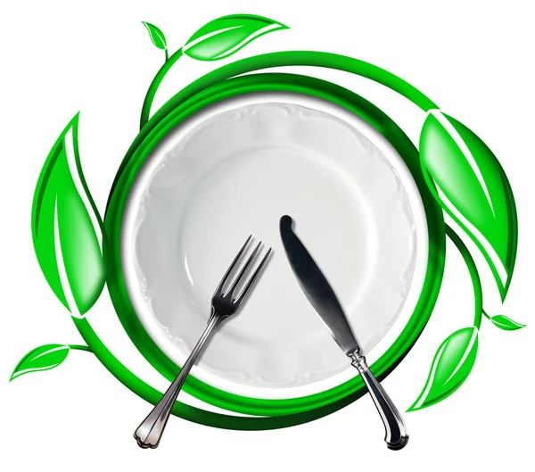 Healthy Food - Green Icon with Leaves — Stock Photo, Image