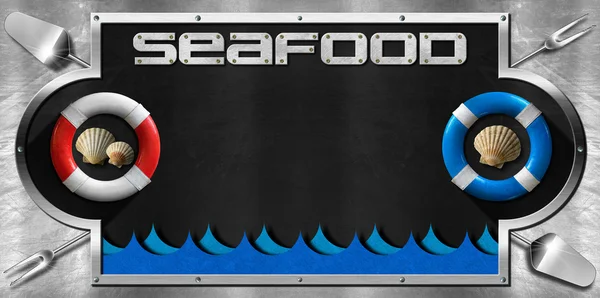 Blackboard için deniz ürünleri yemek listesi — Stok fotoğraf
