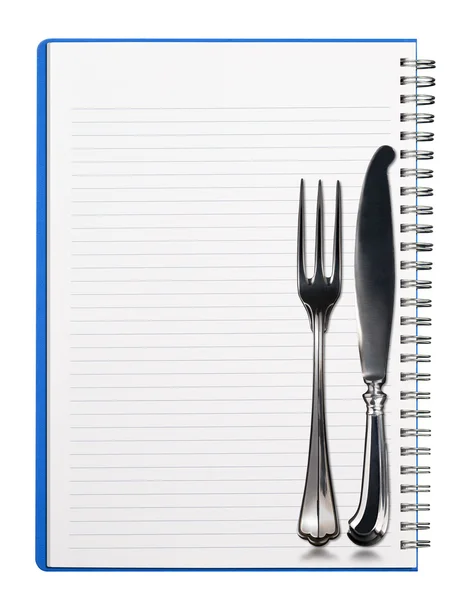 Notebook with Silver Cutlery — Stock Photo, Image