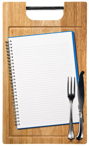 Empty Notebook on Wooden Cutting Board — Stock Photo, Image