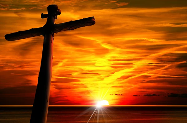 Cross Silhouette at the Sunset — Stock Photo, Image