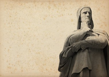Dante sararmış kağıt üzerinde heykeli