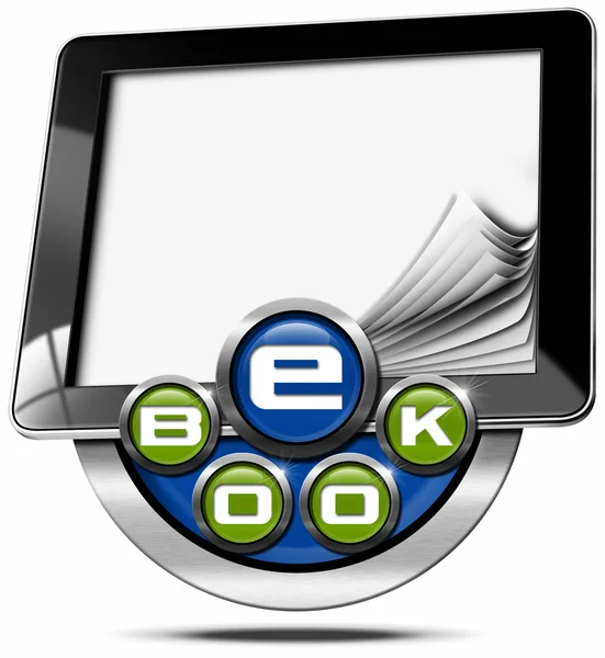 E-Book Symbol with Tablet Computer — Stock Photo, Image