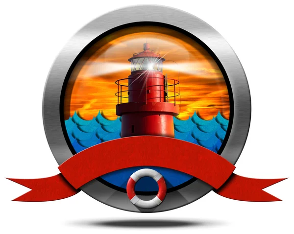 Kovové ikona s červenou maják — Stock fotografie