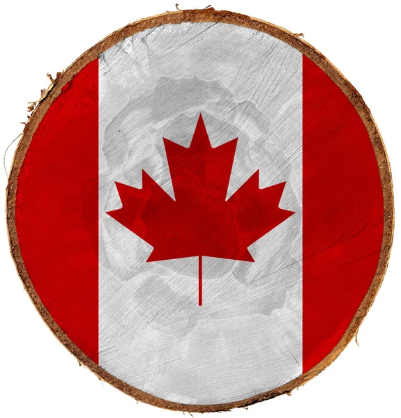 Bandeira canadense na seção de tronco de árvore — Fotografia de Stock