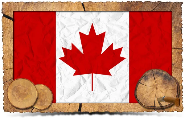 Bandera canadiense en marco de fotos de madera —  Fotos de Stock