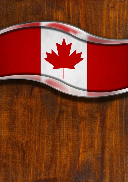 Fundo de madeira e metal com bandeira canadense — Fotografia de Stock