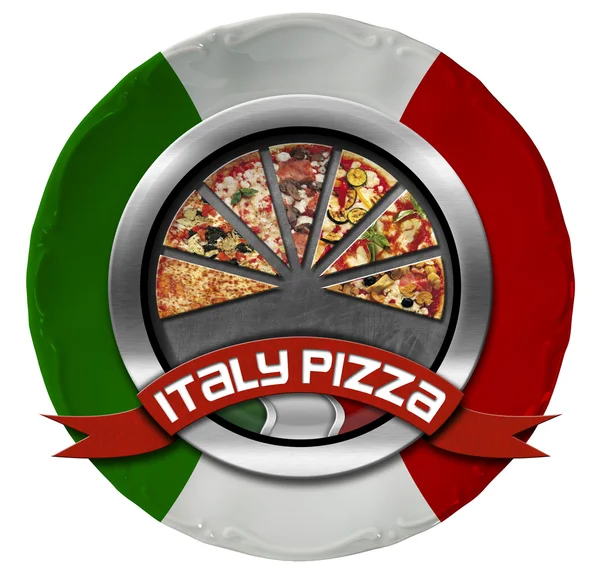 Włoch Pizza - ikona metalu na talerzu — Zdjęcie stockowe