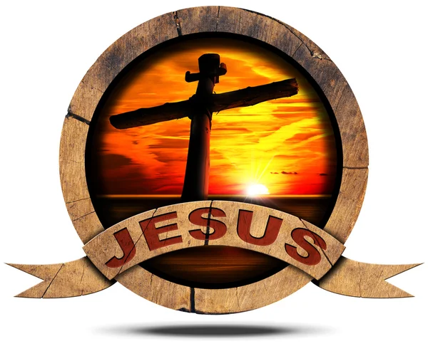Jesus - Wooden Icon with Cross — Stock Photo, Image
