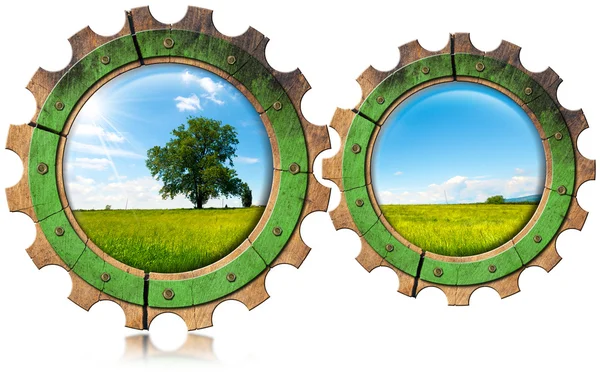 Groene economie - pictogram met Gears — Stockfoto