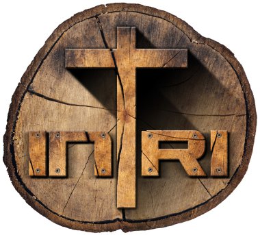 INRI - Wooden Cross on Tree Trunk clipart