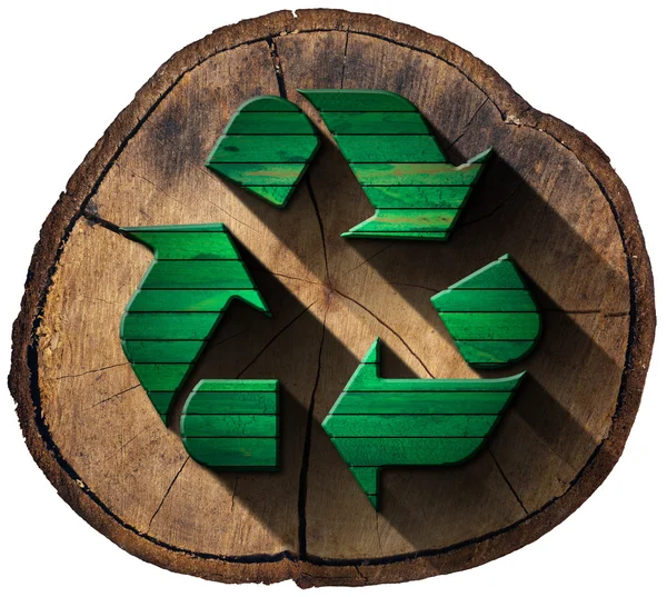 Recycling-Symbol am Baumstamm — Stockfoto