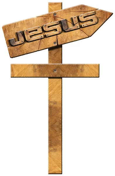 Jesus - Wooden Directional Sign with Cross — Stock Photo, Image