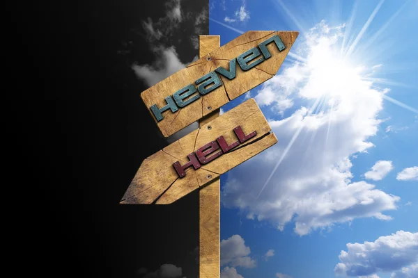 Heaven and Hell - Sign on Blue Sky — Stock Photo, Image