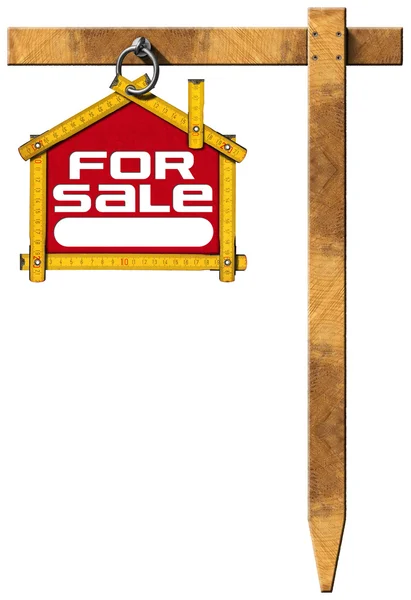 Dom/mieszkanie sprzedaż znak - metrowy drewniany — Zdjęcie stockowe