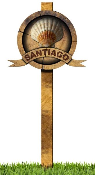 Σαντιάγκο ντε Κομποστέλα - ξύλινη πινακίδα — Φωτογραφία Αρχείου