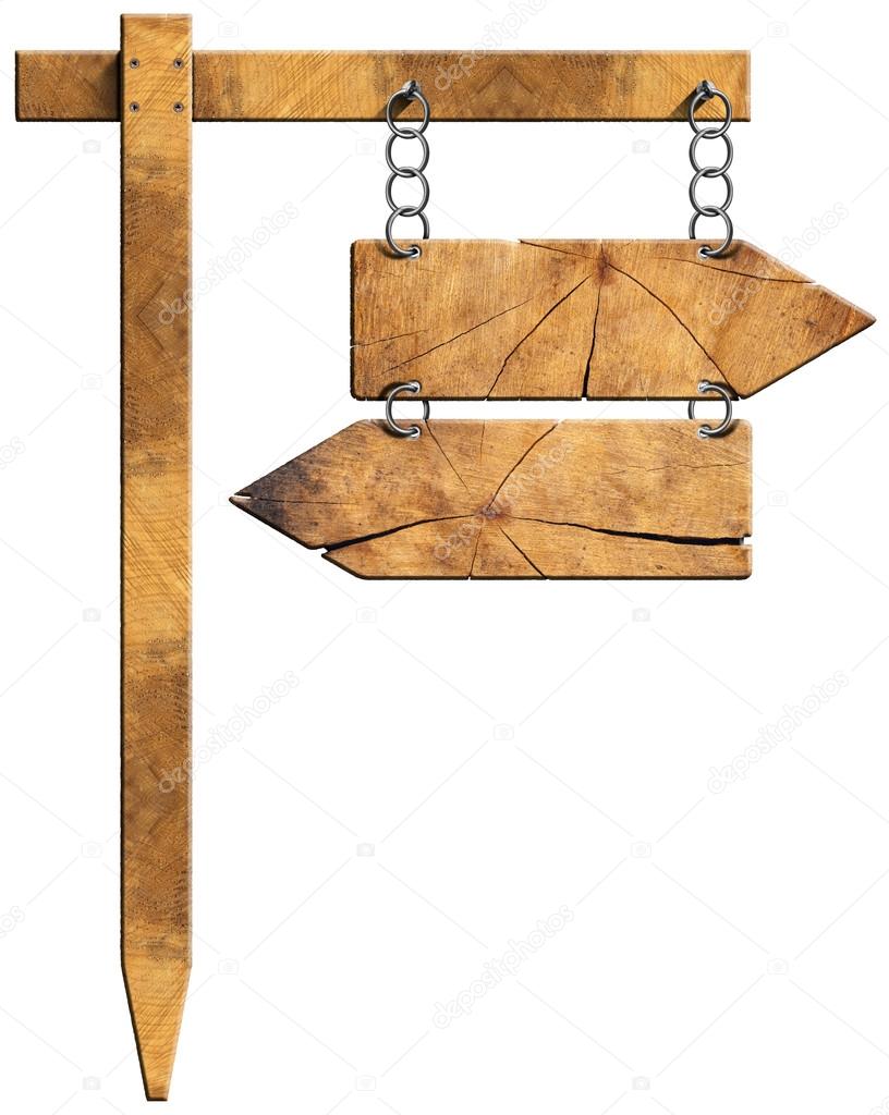 Wooden Directional Sign - Two Arrows with Chain