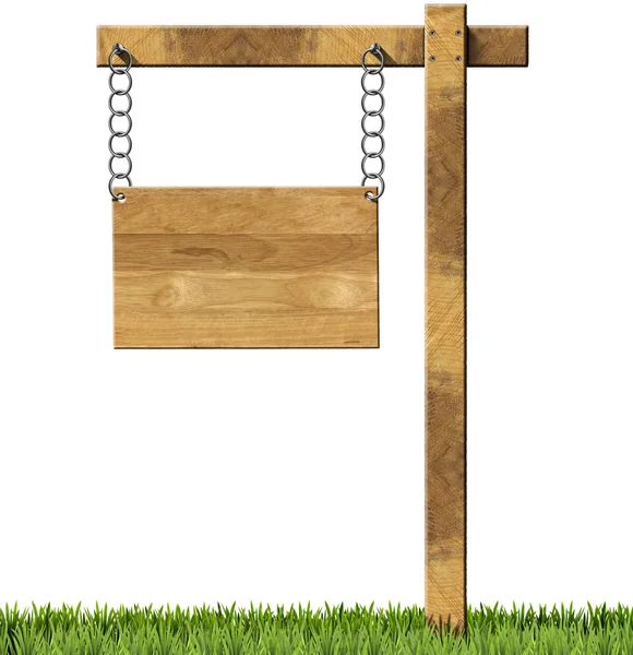 Segno di legno con catena e palo — Foto Stock