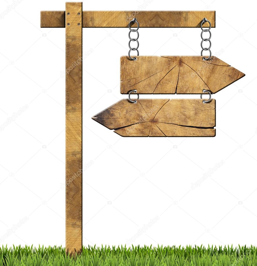 Wooden Directional Sign - Two Arrows with Chain