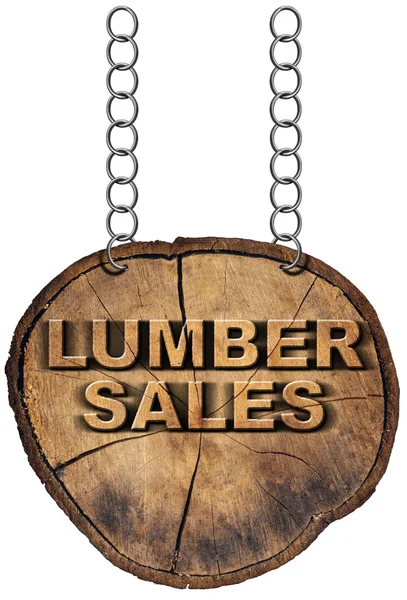 Деревянный знак продажи пиломатериалов с металлической цепью — стоковое фото