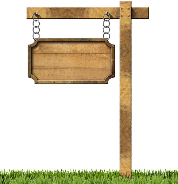 チェーン ポールと木と金属の記号 — ストック写真