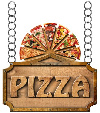 Pizza - Ahşap Metal zincir işaretiyle