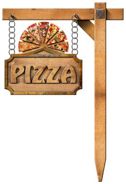 Pizza - Ahşap Metal zincir işaretiyle