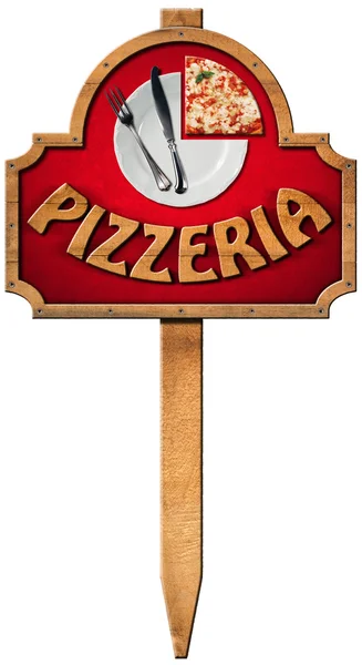 Pizzeria - Wooden Sign with Pole — Stock Photo, Image