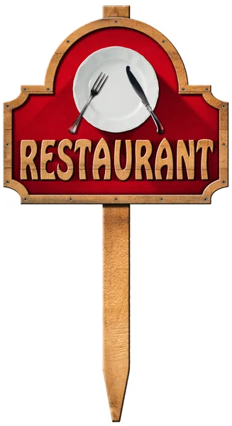 Restaurant - Wooden Sign with Pole — Stock Photo, Image