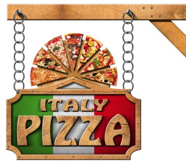 İtalya Pizza - Ahşap Metal zincir işaretiyle