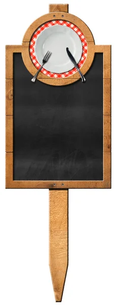 Blackboard tabak ve çatal bıçak takımı - gıda şablonu ile — Stok fotoğraf