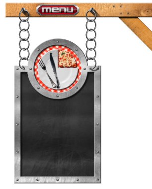 Pizza menü - zinciri ile boş yazı tahtası