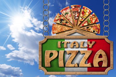 İtalya Pizza - Ahşap Metal zincir işaretiyle