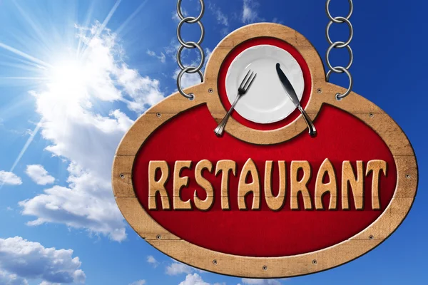 Signo de restaurante con cadena de metal —  Fotos de Stock