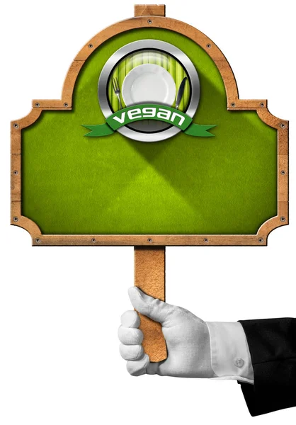 Veganes Schild mit der Hand des Kellners — Stockfoto