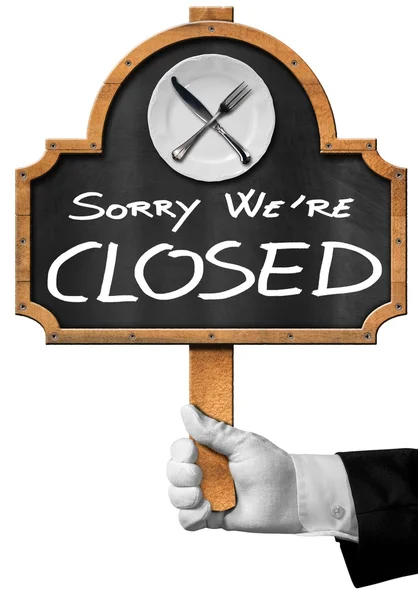 Sorry we are Closed -  Sign with Hand of Waiter — Stock Photo, Image