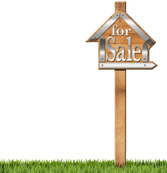 House For Sale - Wooden Sign with Pole — Stock Photo, Image