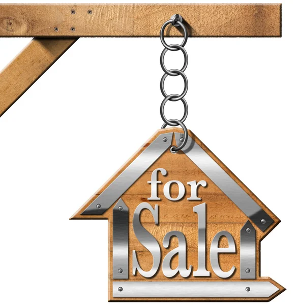 Dom na sprzedaż - znak wisi od łańcucha — Zdjęcie stockowe