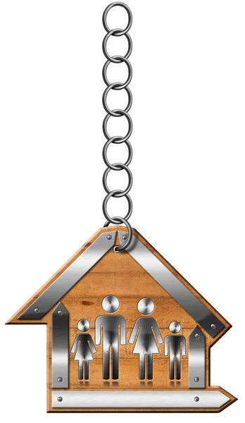 家庭-标志与链的房子 — 图库照片