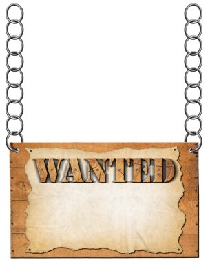 Wanted - ahşap işareti zinciri ile