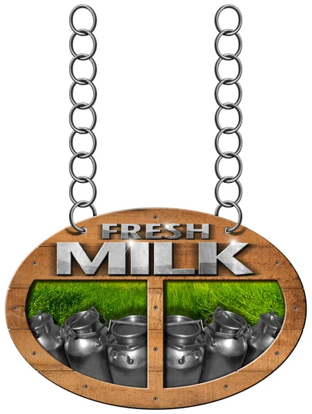 Fresh Milk - Wooden Sign with Chain — Stock Photo, Image