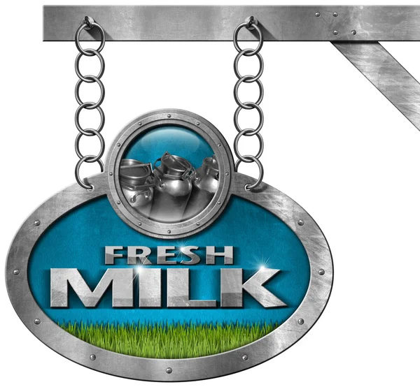 Fresh Milk -  Metallic Sign with Chain — Stock Photo, Image