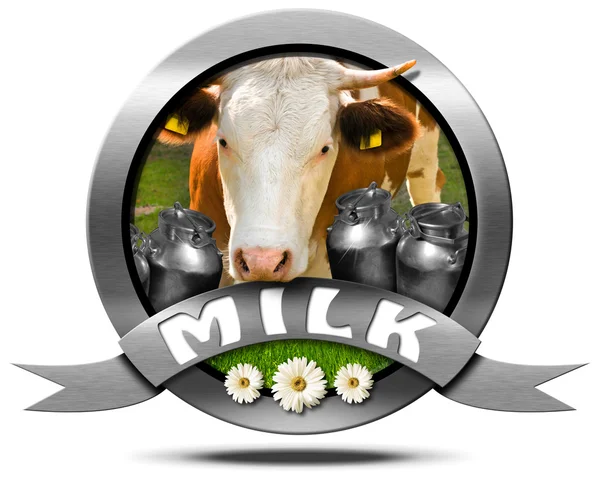 Lait - Icône en métal avec vache et canettes — Photo