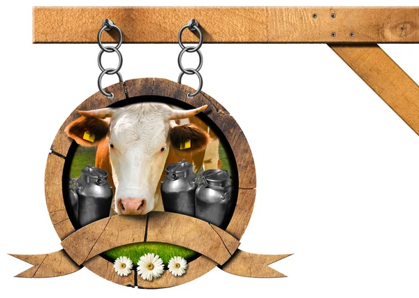 Milchprodukte - Holzschild mit Kette — Stockfoto
