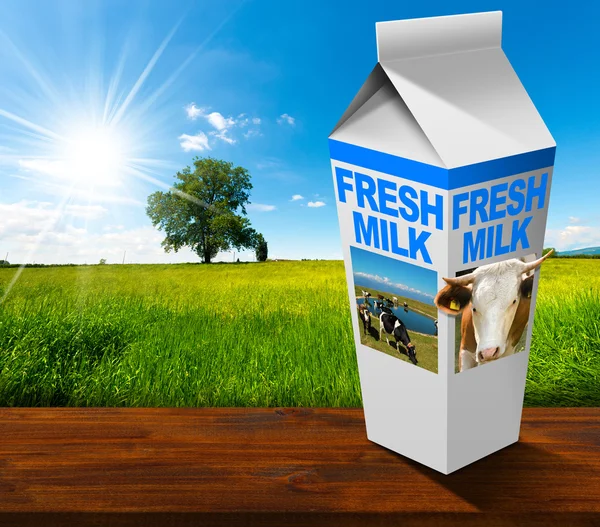 Frischmilch-Getränkekartons auf dem Land — Stockfoto