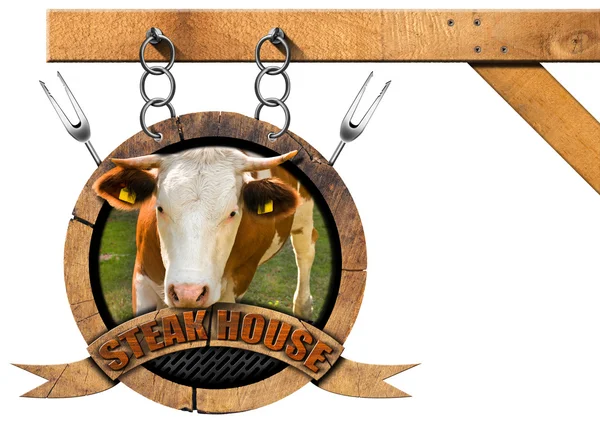 Steak House - Wooden Sign with Chain — Stock Photo, Image