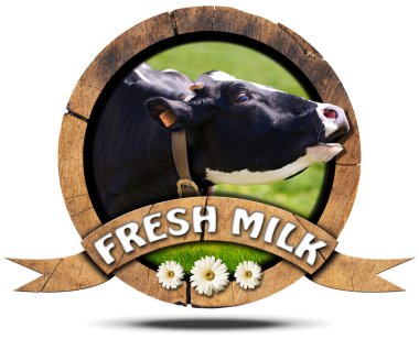 Taze süt - inek ile ahşap simgesi