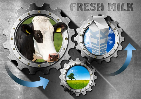 Production of Fresh Milk - Metal Gears — Stock Photo, Image